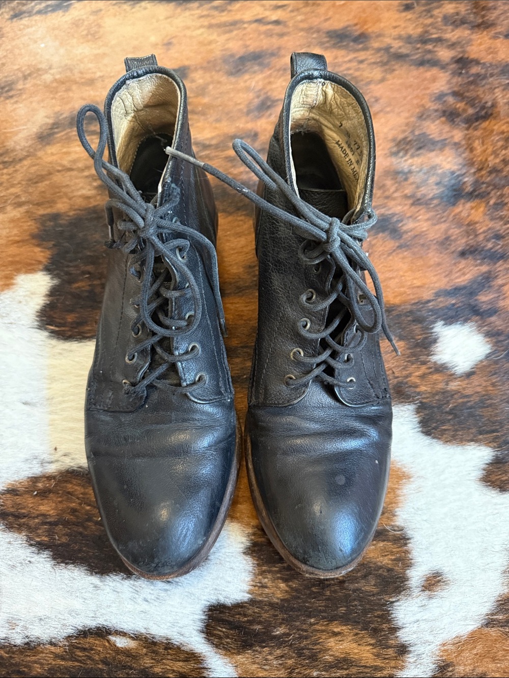 Frye Black Leather Lace-Up Ankle Booties